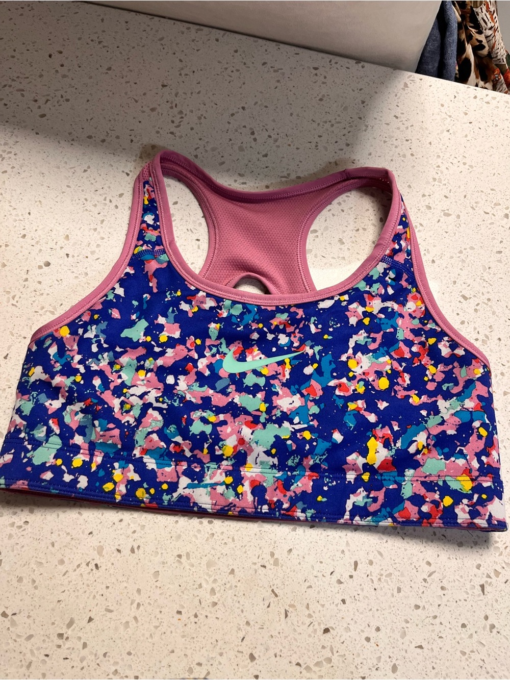 Nike Girls' Blue Multi Splash Racerback Swim Rashguard